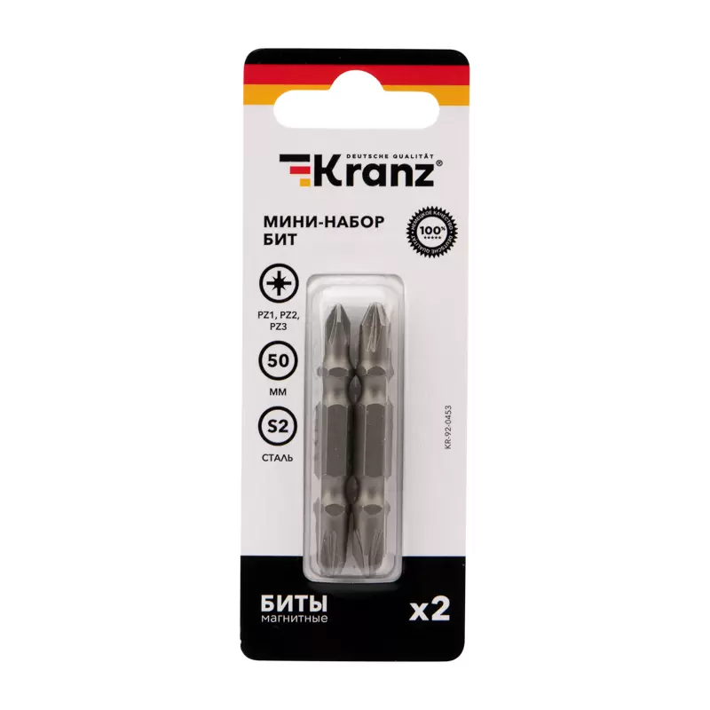 Мини-набор бит двусторонних PZ2xPZ2, PZ1xPZ3-50 мм (2 биты на блистере) Kranz в Самаре