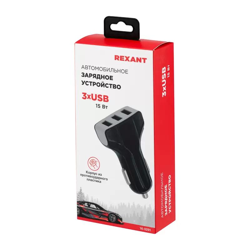 Зарядное устройство в прикуриватель REXANT 3 x USB, 1000mA, черное в Самаре