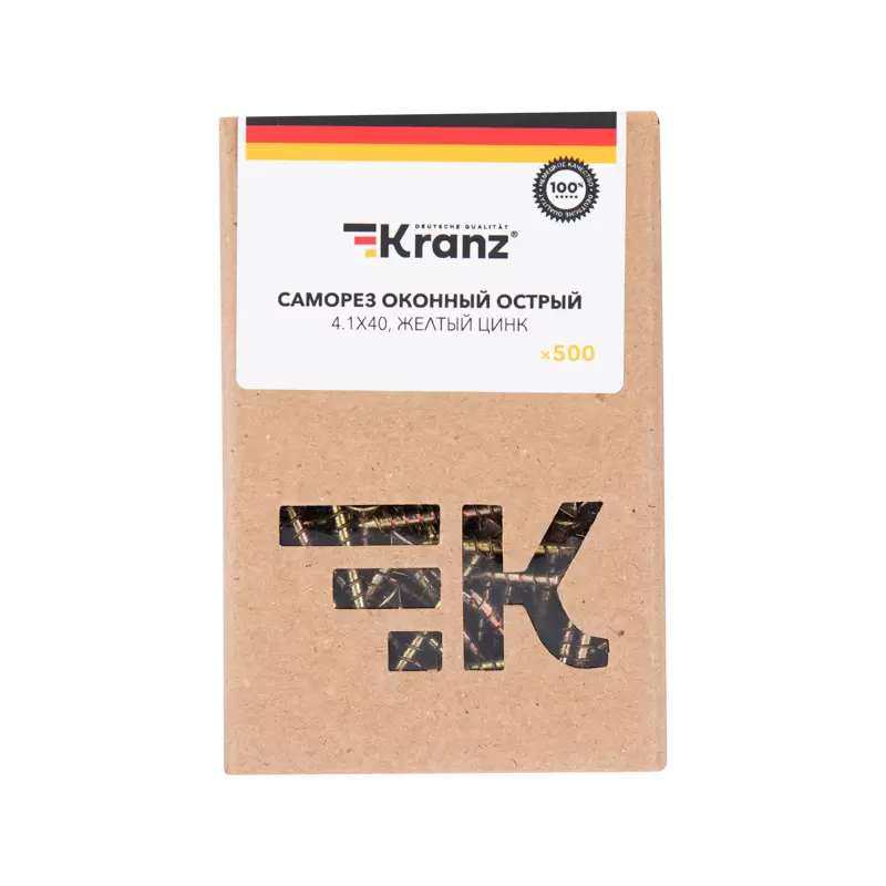 Саморез оконный KRANZ острый, 4.1х40, желтый цинк, короб (500 шт./уп.) в Самаре