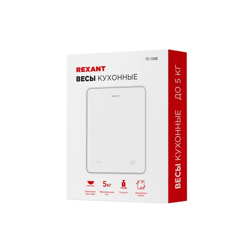 Весы кухонные электронные, белые/прямоугольные/стекло/до 5 кг REXANT в Самаре