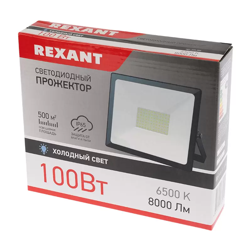 Прожектор светодиодный СДО 100Вт 8000Лм 6500К холодный свет, черный корпус REXANT в Самаре
