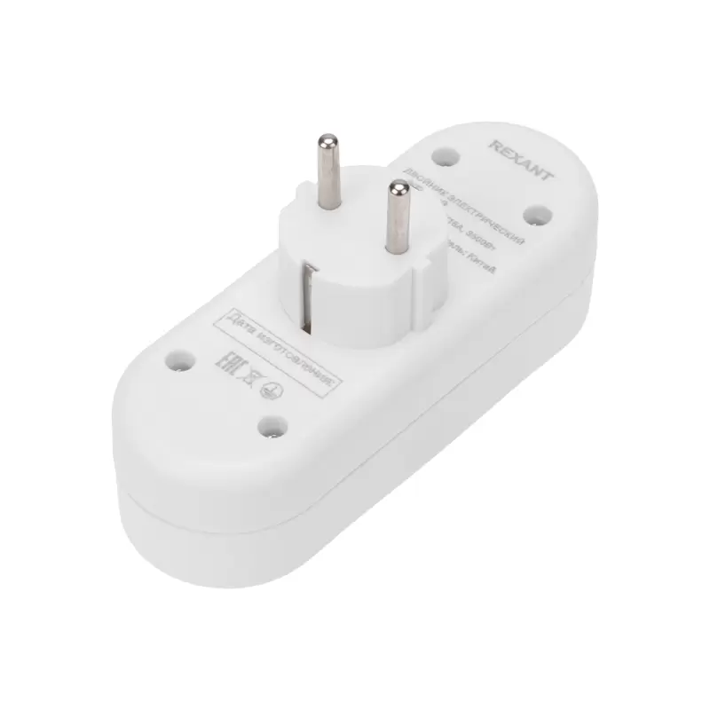 Двойник электрический линейный 16 А с заземлением + 2 USB-порта, 2,4 А, белый REXANT в Самаре