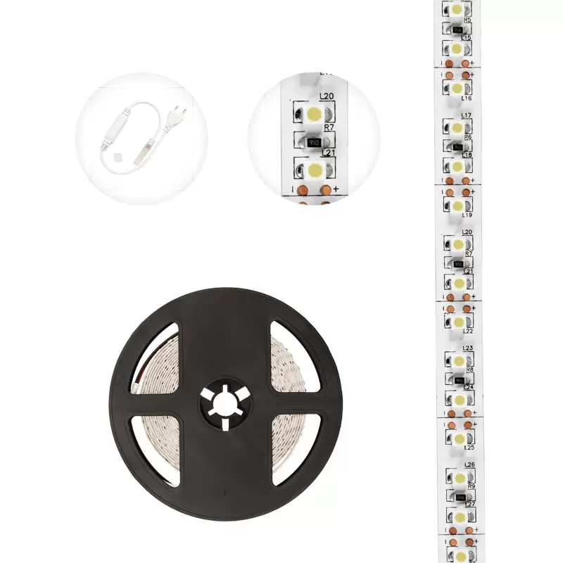 Лента светодиодная 12В, SMD2835, 120 LED/м, 6500K, 8мм, 5м, IP20 LAMPER в Самаре