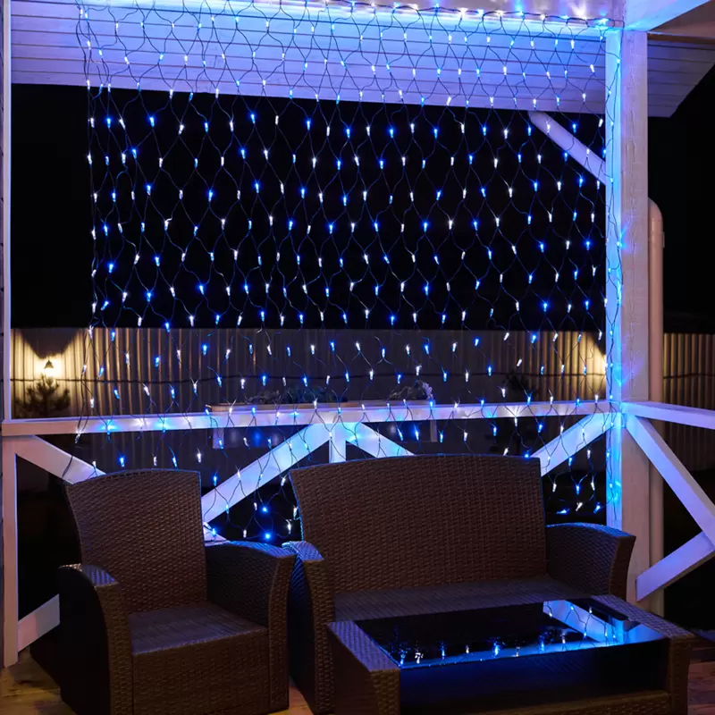 Гирлянда Сеть 2,5х2,5м, черный ПВХ, 432 LED Белые/Синие (шнур питания в комплекте) в Самаре