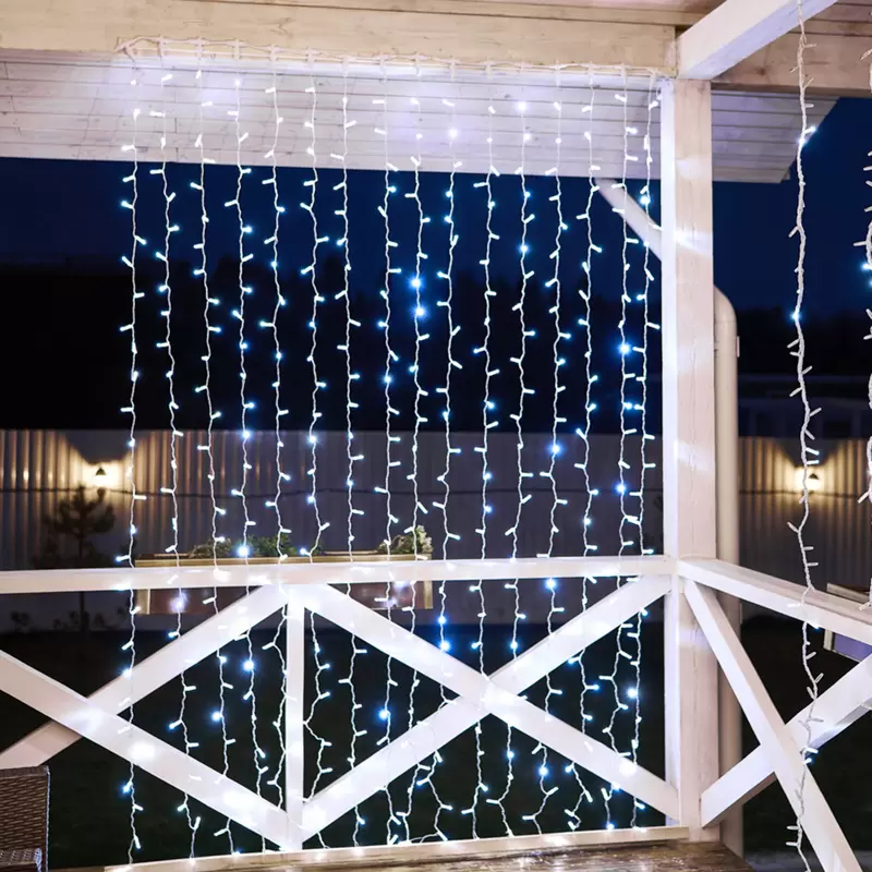 Гирлянда Светодиодный Дождь 2х3м, 600 LED БЕЛЫЙ, белый ПВХ, IP65, постоянное свечение, 230В соединяется NEON-NIGHT (нужен шнур питания 303-500-1) в Самаре