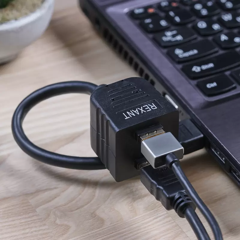 Переходник штекер HDMI - 2 гнезда HDMI с проводом, черный REXANT в Самаре