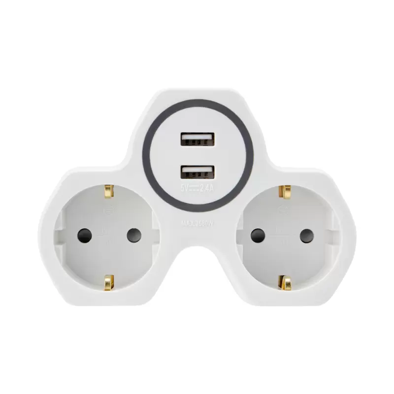 Двойник электрический 16 А с заземлением и защитными шторками + 2 USB порта, 2,4 А, белый REXANT в Самаре