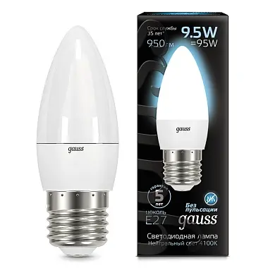 Лампа Gauss LED Свеча E27 9.5W 950lm 4100К