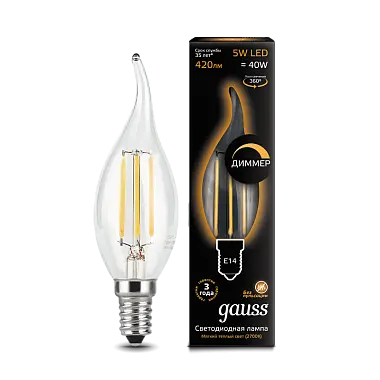 Лампа Gauss LED Filament свеча на ветру диммируемая E14 5W 2700K