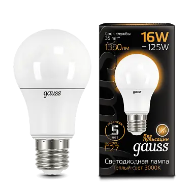 Лампа Gauss LED A60 16W E27 1380lm 3000K