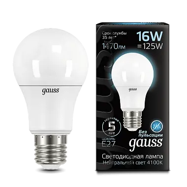Лампа Gauss LED A60 16W E27 1470lm 4100K