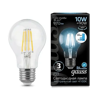 Лампа Gauss LED Filament A60 E27 10W 970lm 4100К step dimmable