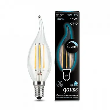 Лампа Gauss LED Filament свеча на ветру диммируемая E14 5W 4100K