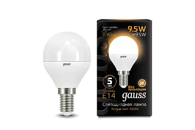 Лампа Gauss LED Шар E14 9.5W 890lm 3000K